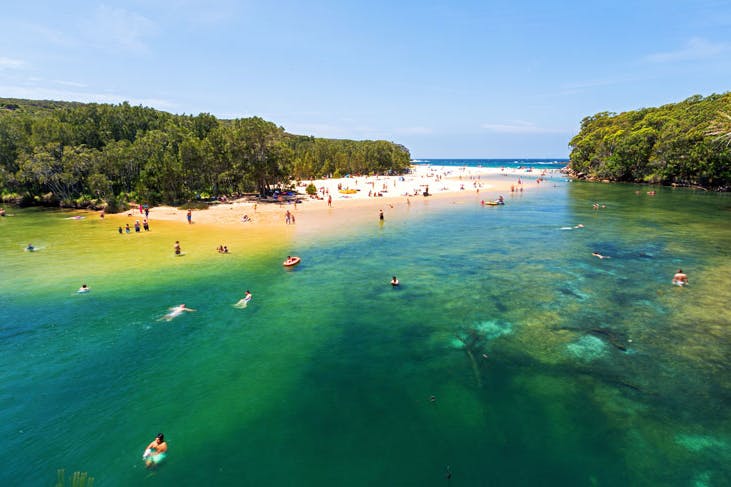 People enjoying swimming at Wattamolla, Royal National Park Sydney.